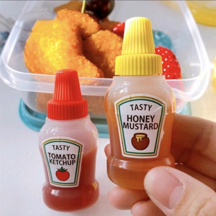 hsw TERMURAH SALE  2 pc Botol (Merah/Kuning) Wadah Korea Bento Saos Kecap Tomat Salad Madu Portable 