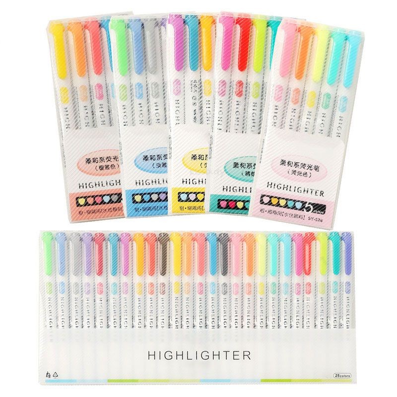 

25 Colors Cute Double Head Highlighter Pen Art Marker Japanese Sofe Color Fluorescent Pen School Office Stationery