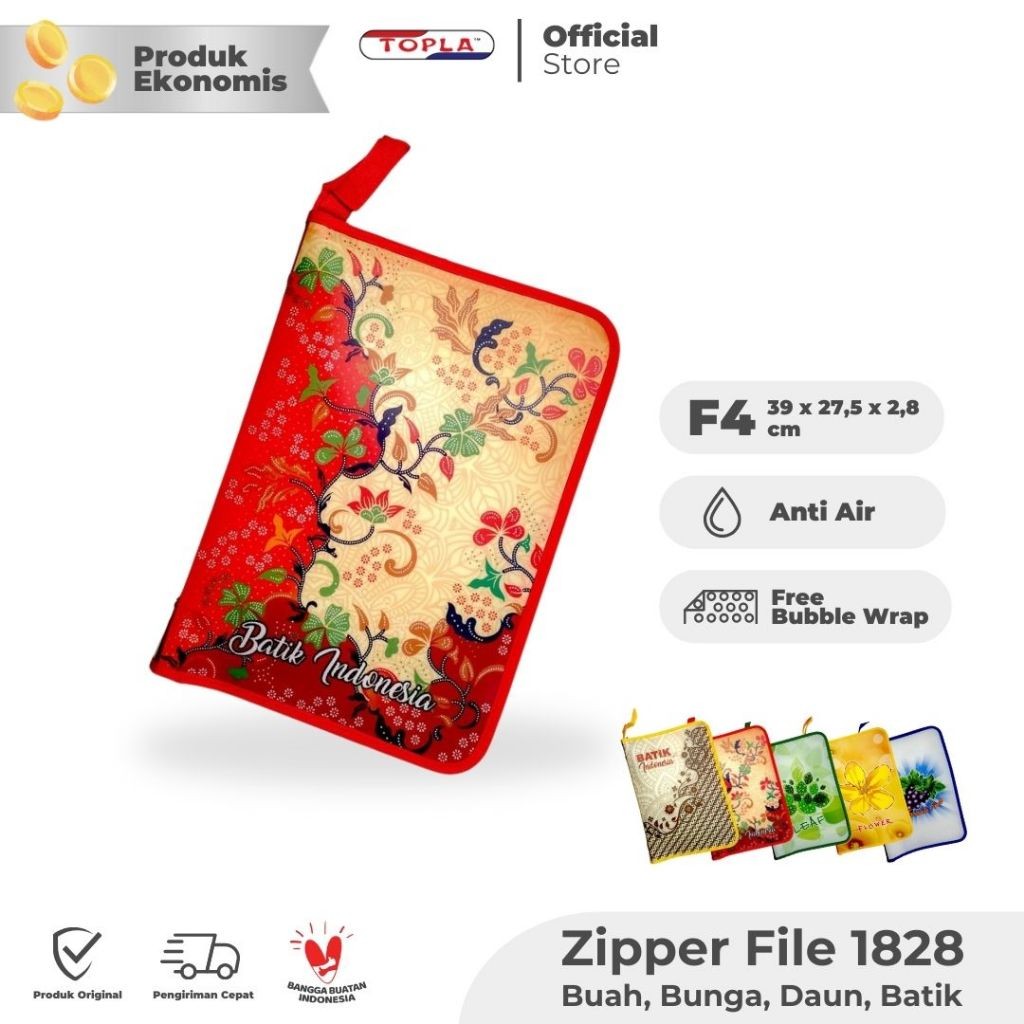 

TOPLA Zipper File 1828 & 2828 – Map Dokumen Resleting Folio F4, Jaring & Polos, Anti Air, 4 Warna, Alat Stationery Sekolah & Kantor