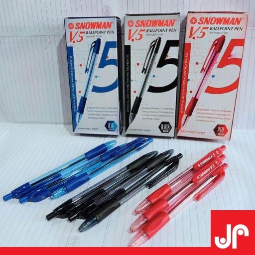 SNOWMAN V-5 BALLPOINT PEN 1PACK / PULPEN V5 0.7MM SNOWMAN RETRACABLE / PULPEN CETREK WARNA - Hitam