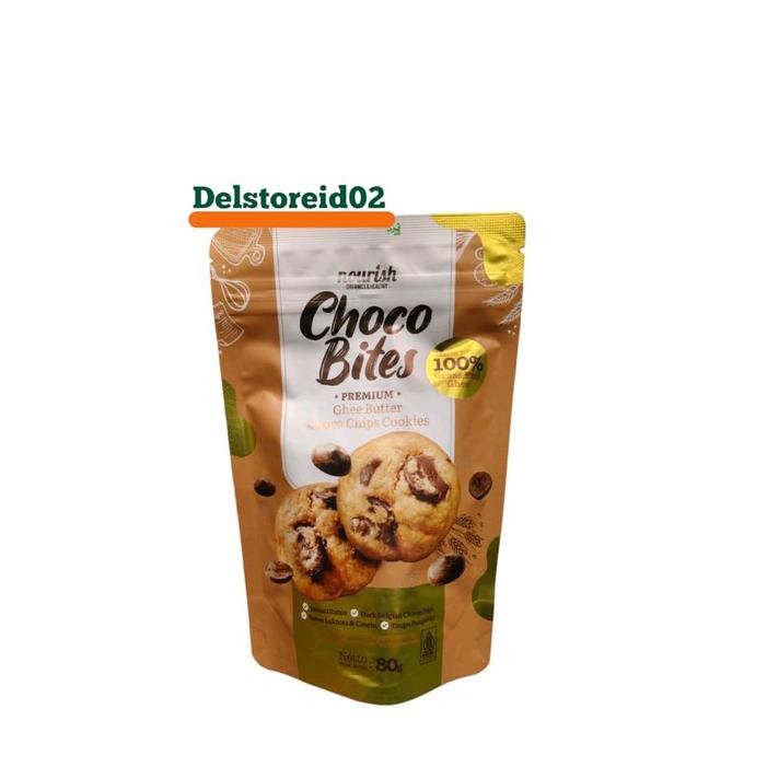 

Nourish choco bites premium ghee butter choco chips cookies 80gr