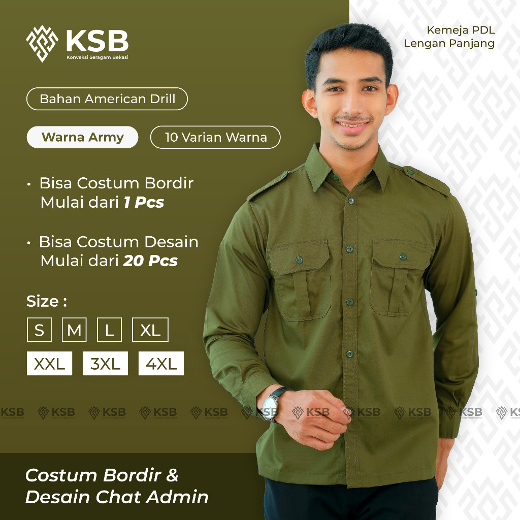 AXULE Baju Kemeja PDL PDH Pakaian Kerja Dinas Lapangan Outdoor Pria Wanita Lengan Panjang Bisa Custo