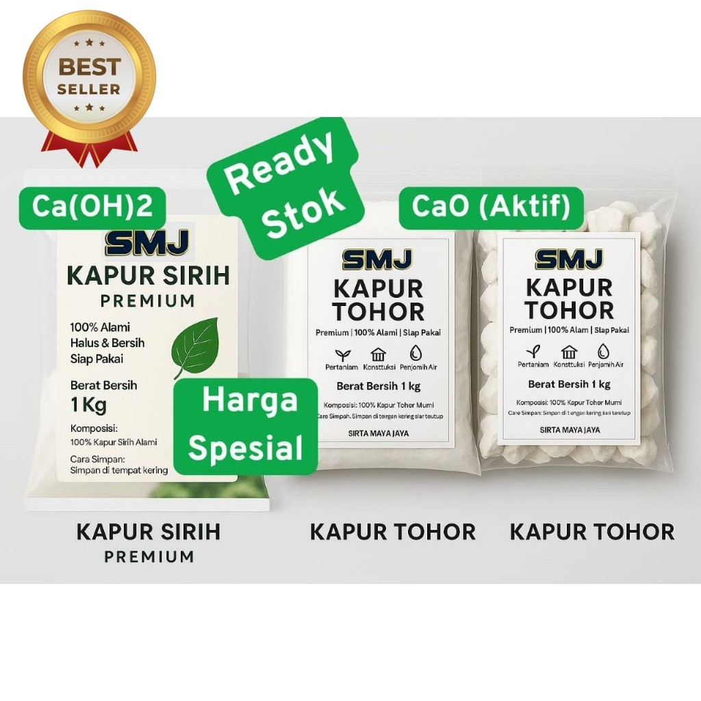 

Kapur Sirih CaOH2 | Kapur Tohor/Gamping CaO | Bubuk dan Bongkahan 1 Kg Premium | 100% Alami | Halus & Putih | Untuk Masakan, Buah, Pertanian