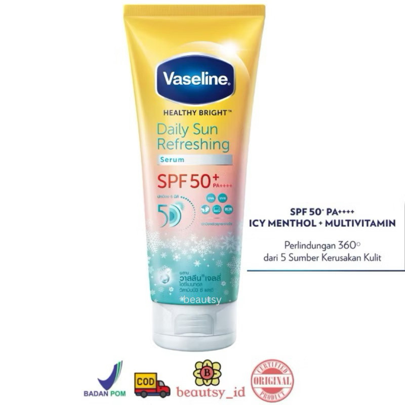 Vaseline Healthy Bright Daily Sun Refreshing SPF 50 PA++++ Sunscreen Badan 170ml Sunblock Original B