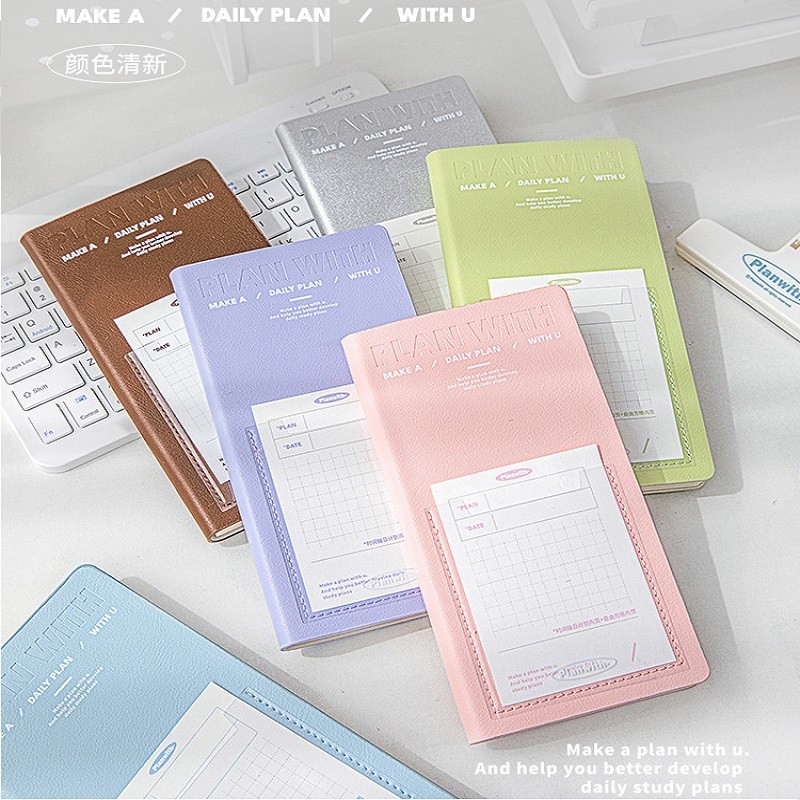 

Planwith Kawaii Self-filled Time Planned Notebook Weekly Planner Management Schedule Narrow Book PU Cover Portable Daily Plan