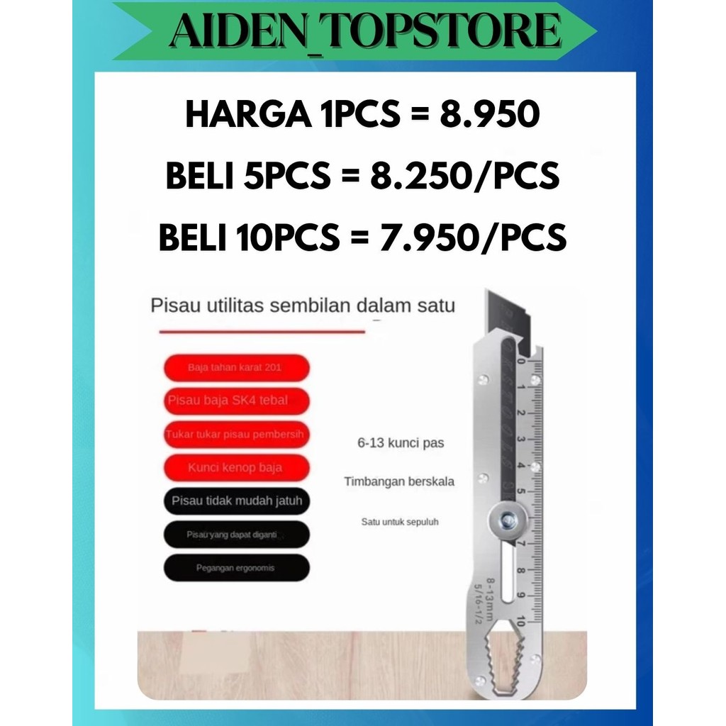 

ATS PISAU CUTTER SILVER STAINLESS VIRAL 9IN1 SERBAGUNA 9 IN 1 TAJAM DAN TAHAN LAMA