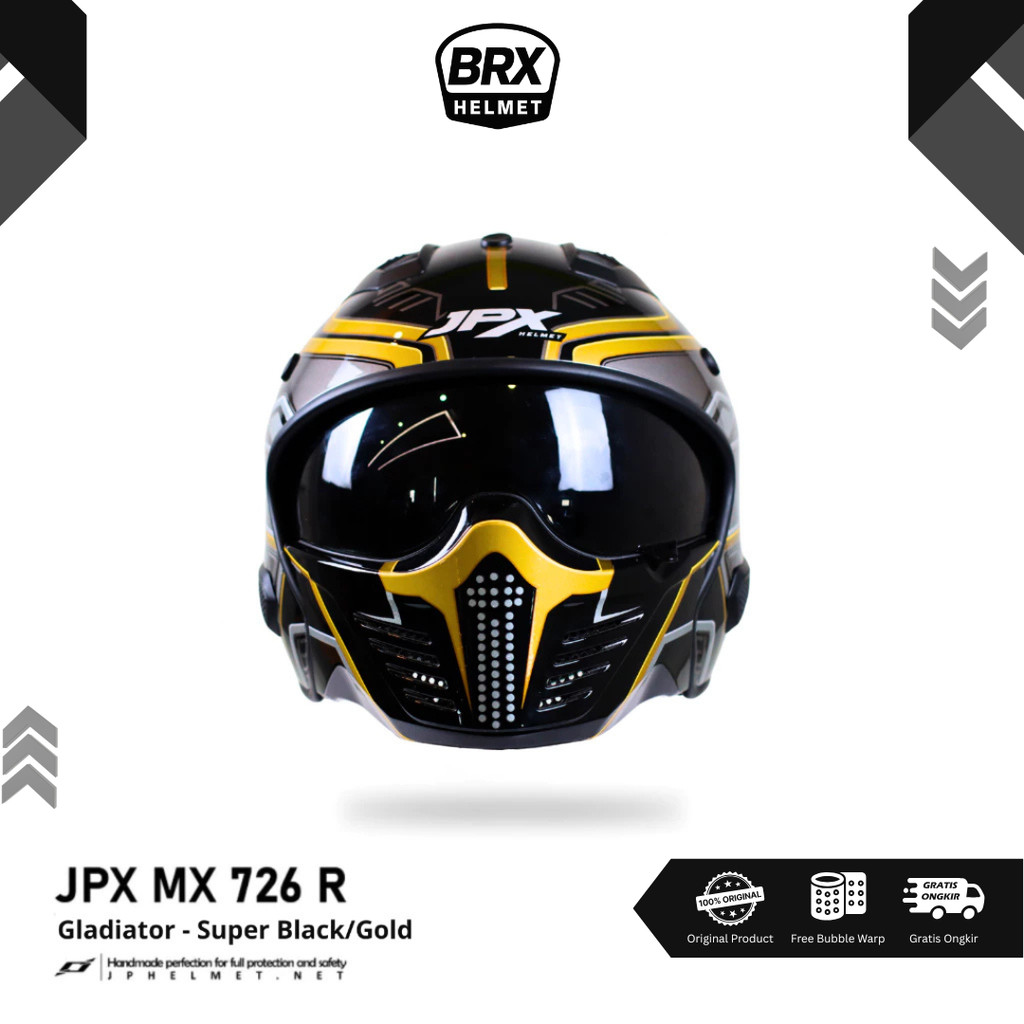 Helm JPX Full Face MX-726 Gladiator MX 10 Gold Original SNI ECE Modular Full Face Pria BRX Helmet