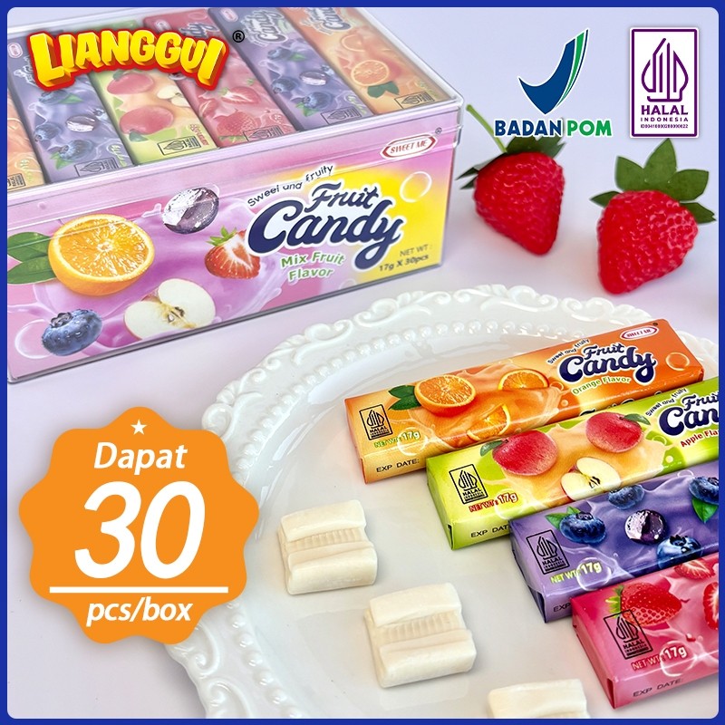 

New Buy15Get15 Mix Fruit Candy Halal 510g - 4 Rasa (Jeruk, Apel, Blueberry, Stroberi) Cemilan LiangGuiPremium