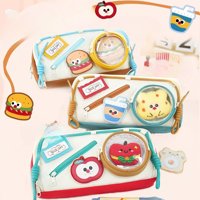 

Cute Burger Apple Milk Tea Pencil Bag Stationery Box Large Capacity Student Storage Pencil Box Female Pencil Bag