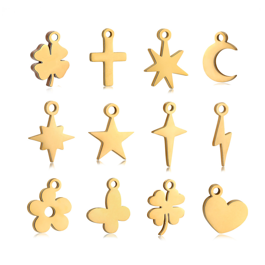 

5PCS Mini Star Moon Charms For Making Necklace Bracelet Pendants Findings stainless steel Flower Love Charm DIY Handmade Jewelry