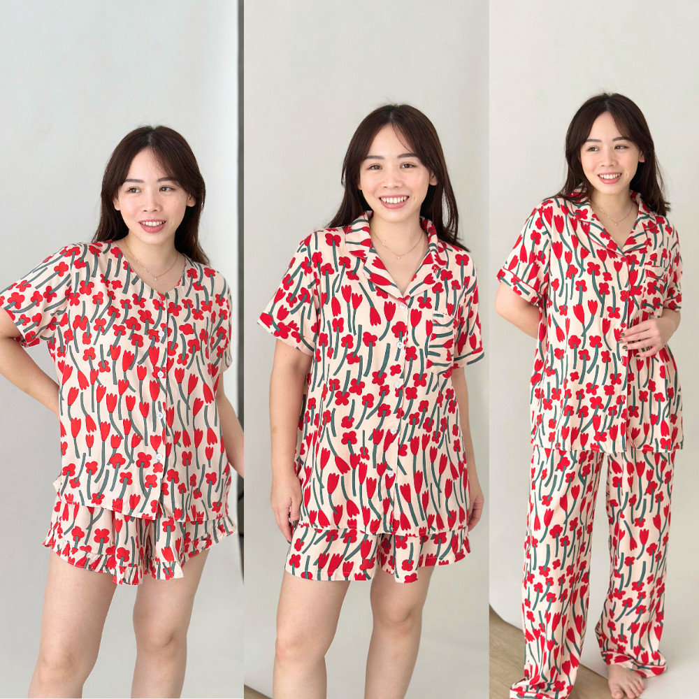 USYSHOP RUFEN / Setelan Baju Tidur Wanita Bahan Rayon Warna Merah