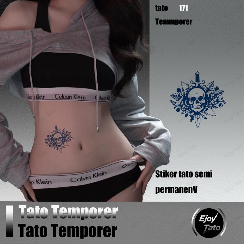 Temporary Tattoo Mawar Tengkorak Tato Premium 1 Bulan,Tahan Air,Halal,Non-Alkohol,Non-Toksik