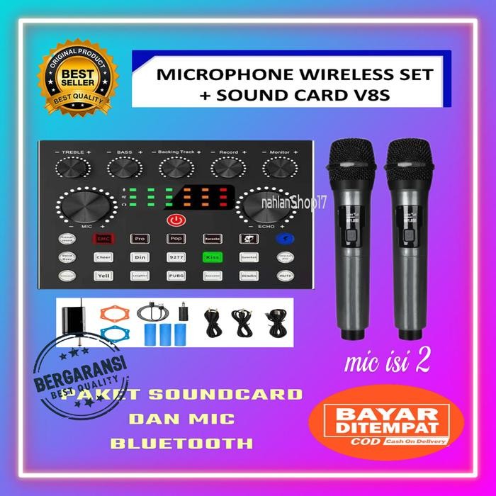 PAKET SOUND CARD V8S DAN MIC BLUETOOTH ISI 2 MIC / PAKET SOUNDCARD V8S