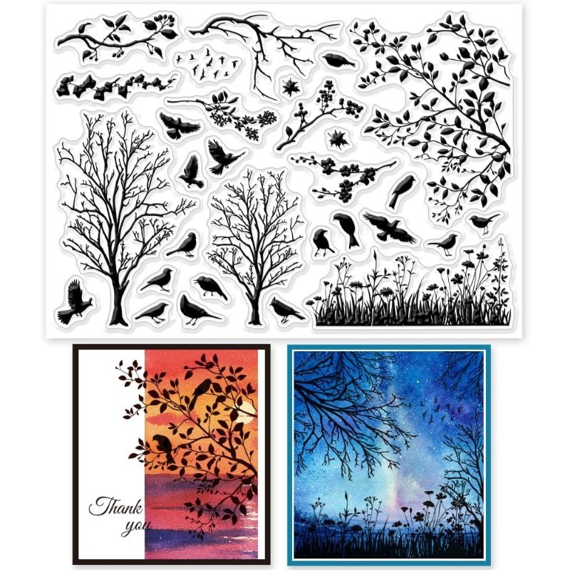 

1pcs Bird Branch Silhouette Clear Stamps Birds Trees Clear Rubber Stamps Silicone for DIY Scrapbooking Photo Album 6.3x4.33inch