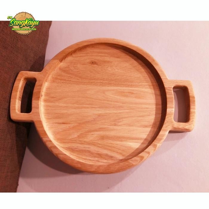 Nampan kayu alami bulat nampan bulat nampan handle nampan handel bulat wood tray Wooden tray Wooden 