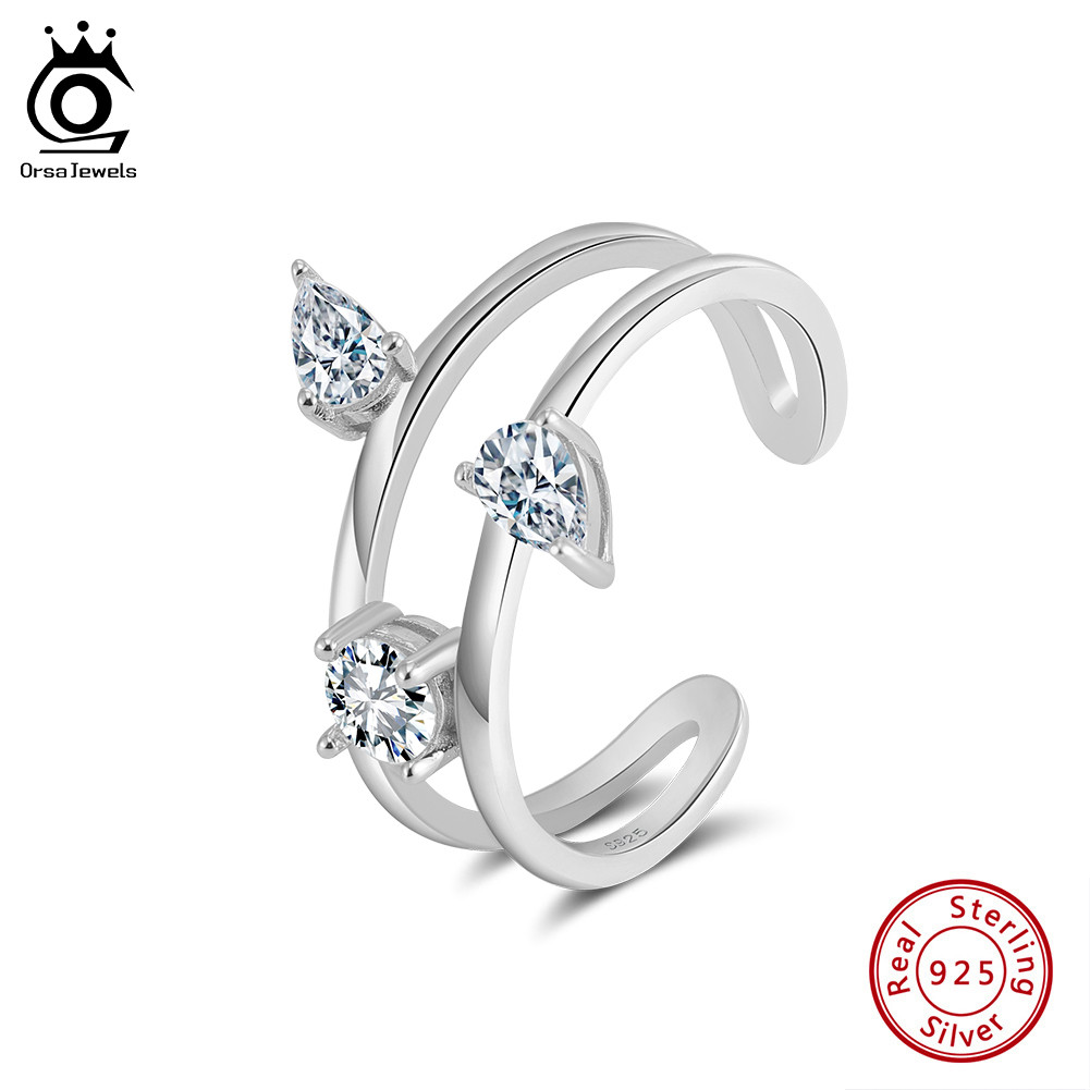 ORSA JEWELS New Luxury Shiny 5AAAAA Zirconia Wedding Rings 925 Silver Rhodium Plated Line Layered Ri