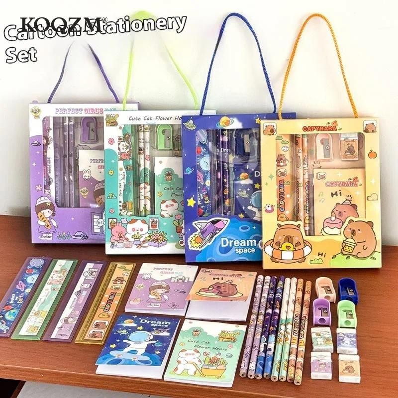 

Cartoon Capybara Pencil Stationery 6Pcs/Set Kawaii Eraser Pencil Sharpener Children Student Stationery Supplies