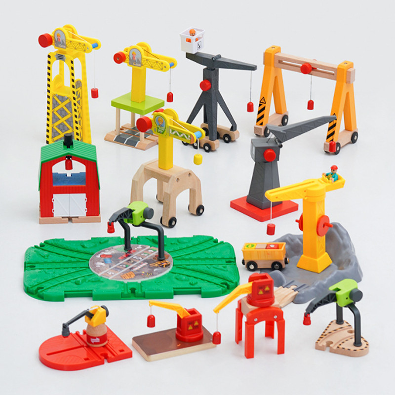 Wooden Train Track Accessories Tower Crane Compatible with Thomas Brio Track All Major Brand Railway