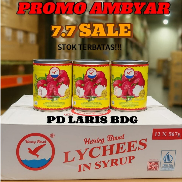 

[EXP 2028] HERRING Lychee in Syrup Can - Leci Kaleng herring / su brand 565gr 1 dus isi 12 kaleng