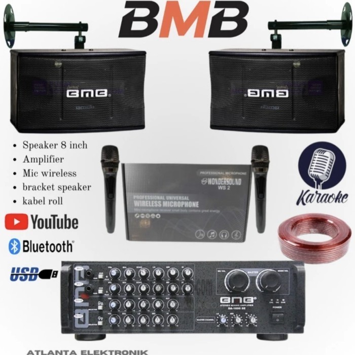 Distributor Paket BMB Speaker 8 inch + Amplifier+ Mic Wireless