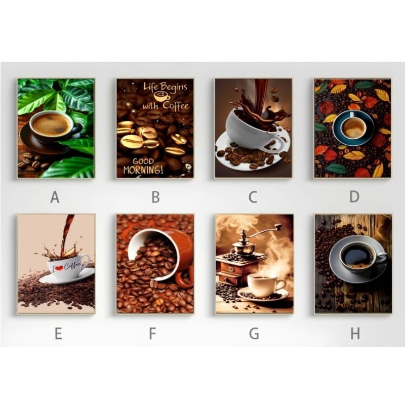 Hiasan dinding cafe gambar kopi ukuran 29X20, Dekorasi dinding dapur tema kopi hitam ukuran A4, Wall