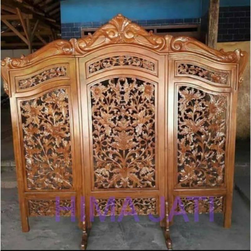 Penyekat ruangan / sketsel kayu jati ukiran motif