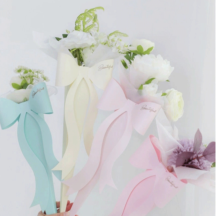 Box Bunga Instan Kemasan Buket Kecil Motif Pita Flower Wrapping