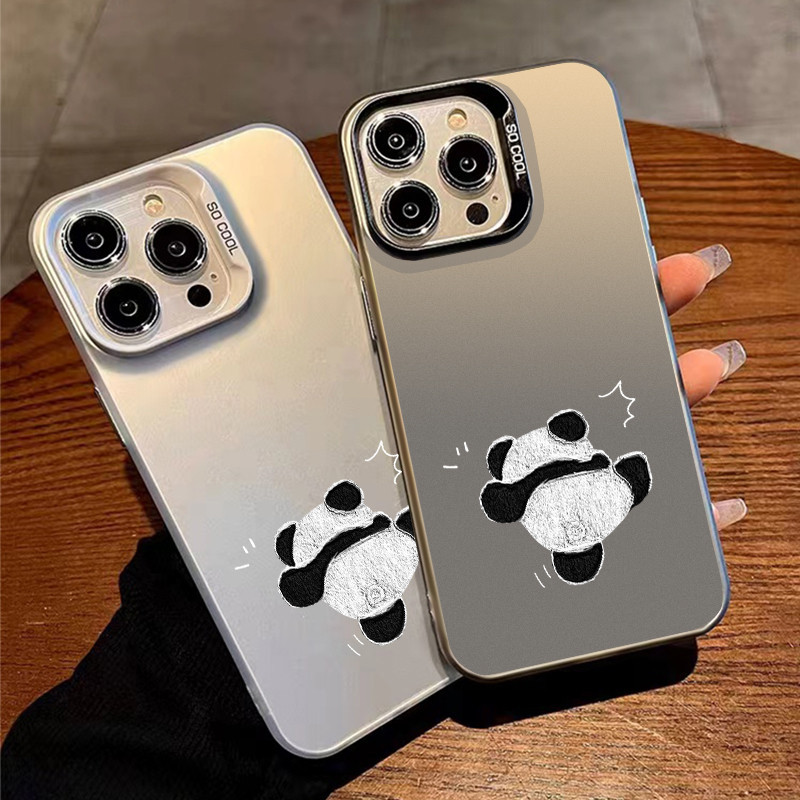 Casing Keras Sederhana Hitam Putih Panda Lucu Case hp iPhone 7 PRO MAX XS XR 6 11 12 13 14 15 PLUS