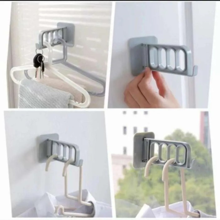 Gantungan Hook Tempel Tape 4 Lubang 1 Kail Hook Hanger Lipat 180 Baju Kunci Mobil Motor Dinding Rumah Kamar Mandi Headset Gadget Charger Kaos Celana Mini