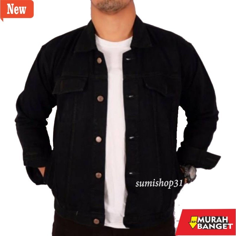 Jaket pria terbaru yg lagi viral- CUCI GUDANGJAKET JEANS POLOS HITAM PRIA-JEANS DENIM-JEANS COWOK-JA