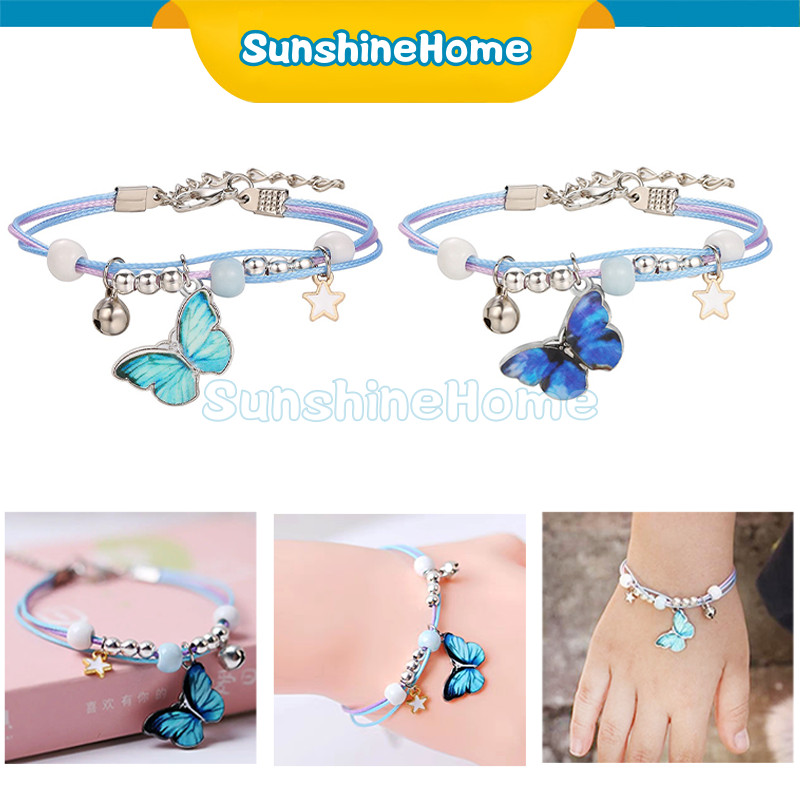Gelang Biru Kupu-Kupu Liontin Tali Tangan / Gelang Tangan Tali Model Korea / Gelang Tali / Gelang Co