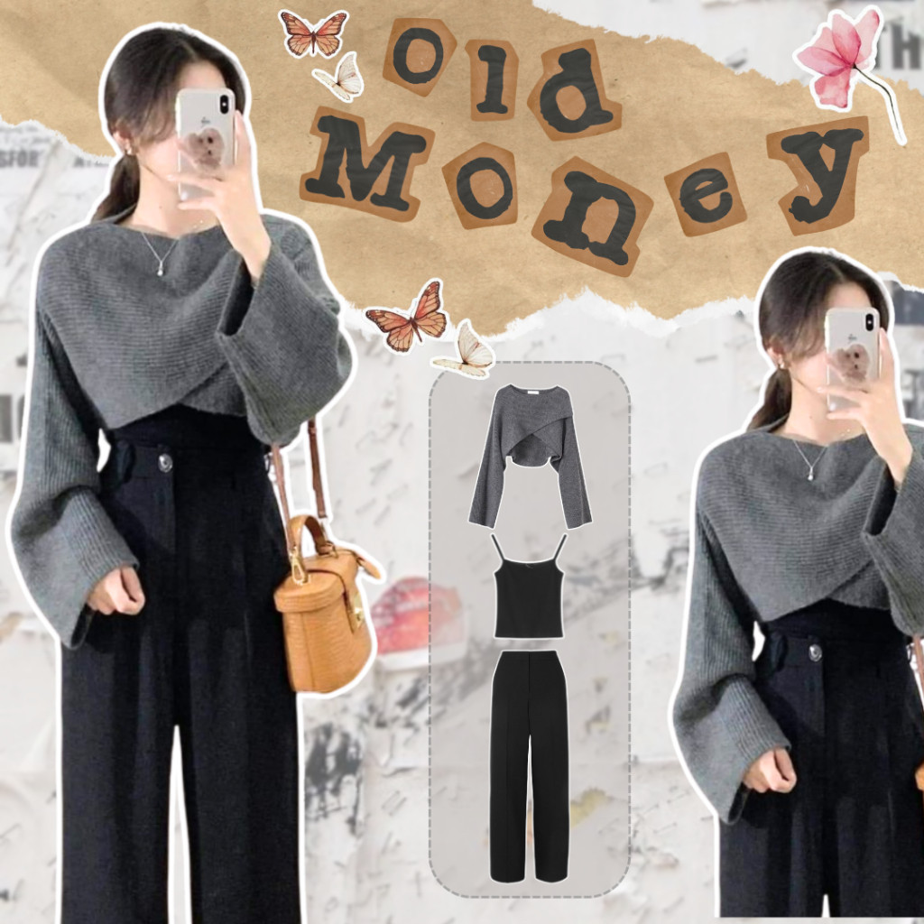 One Set Korean Style Setelan Wanita Kekinian Sweater Silang Crop Sweater Rajut Aestatic Style Ala Ol