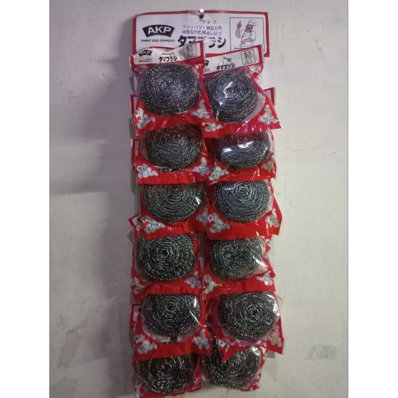 12 Pcs / 1 Papan Spon Cuci Piring Kawat Stainless 40 Gram ( LUSIN )