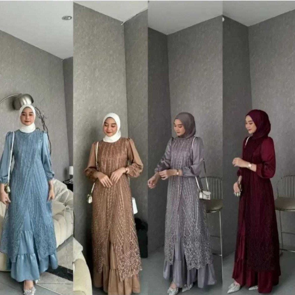 ALIYAH DRESS BAHAN SATIN ROBERTO DRESS BRUKAT KONDANGAN GAUN BRIDESMAID BUSANA PESTA LONG DRESS RUFF