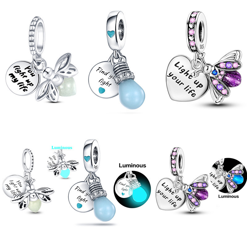 Hot Sale Luminous Firefly Pendant 925 Sterling Silver Beads for Pandora 925  Bracelet Exquisite DIY 