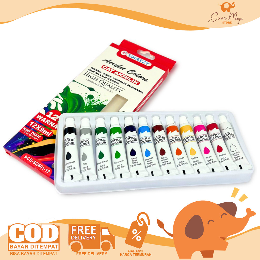 

SQUEEZY Acrylic Color Set ACS-SQ601-12 Cat Akrilik 12 Warna Murah