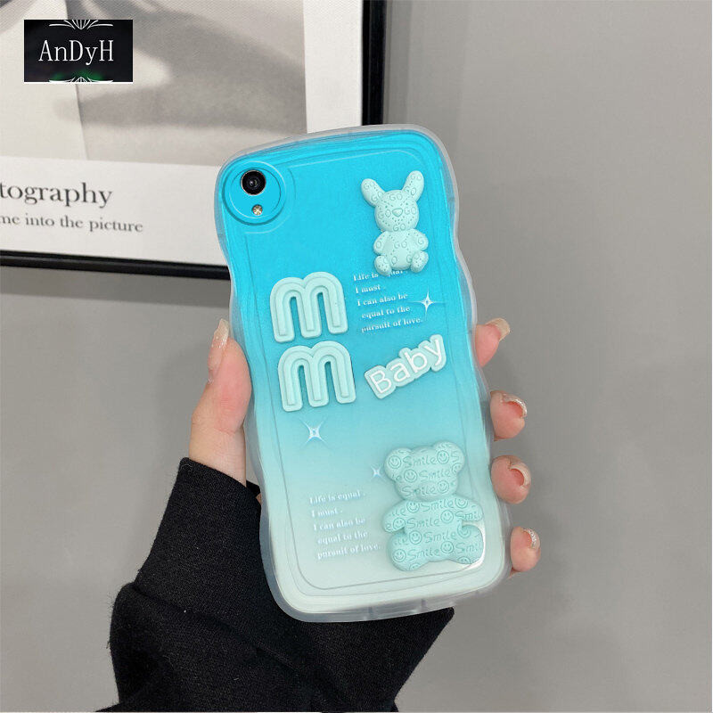 For Vivo Y1S Y91C Case 3D Letters Bear Cute Cartoon Design Camera Protection Premium Gradient Soft S