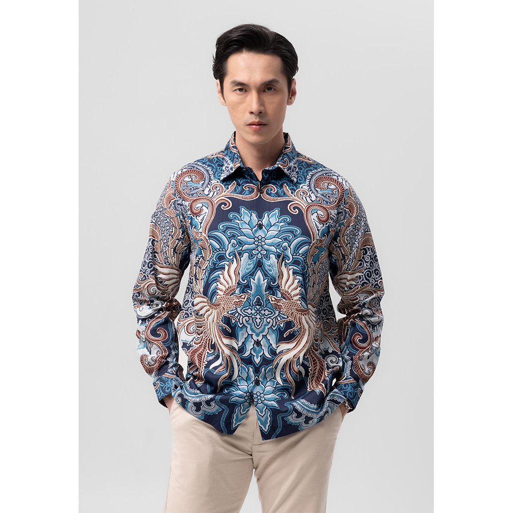 MANZONE - Kemeja Batik Lengan Panjang  Harkawan Modern Fit - Navy