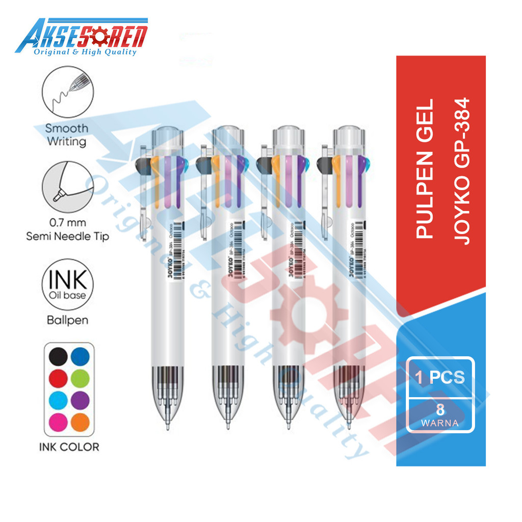 

Aksesoren Pulpen Gel Joyko BP-384 [8 Warna/1 Pcs] / Alat Tulis Ballpoint Pena Warna Warni / Ball Pen Bolpen Polpen Bulpen Rainbow Hitam Merah Biru Hijau