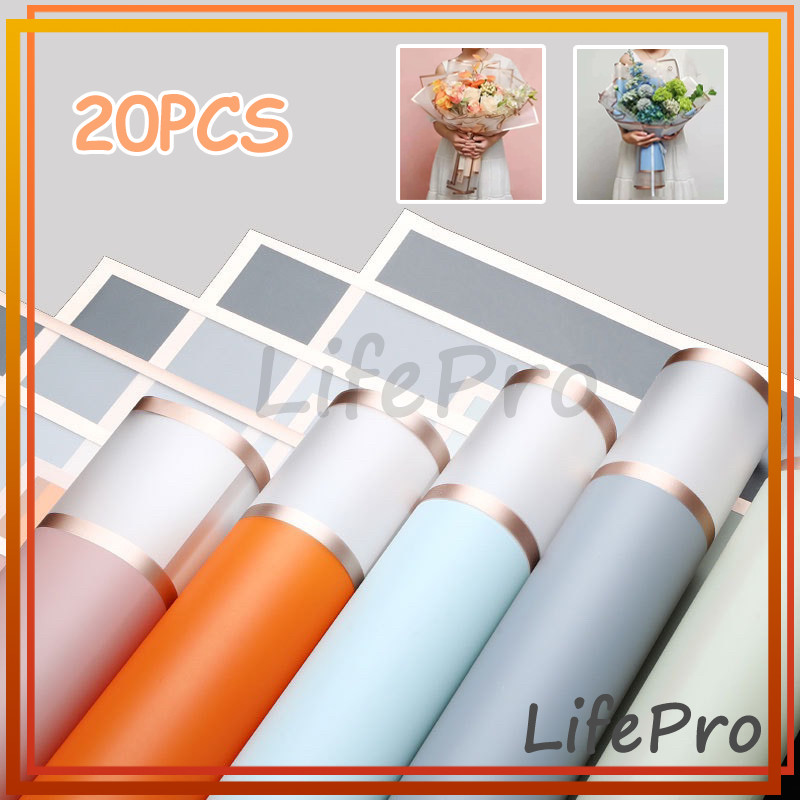 

20PCS Double Transparent Gold Frame Cellophane Lembaran Kertas Bunga Wrapping Paper