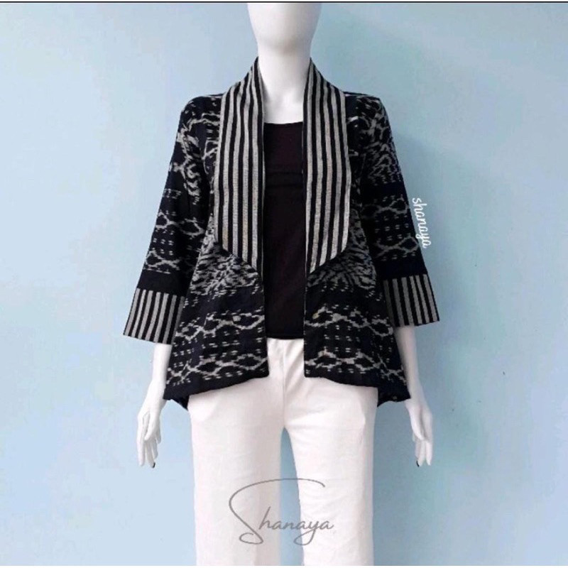 Zendaya Cardi tenun troso Bolero batik kerja wanita hitam Batik Kerja Cantik Elegan