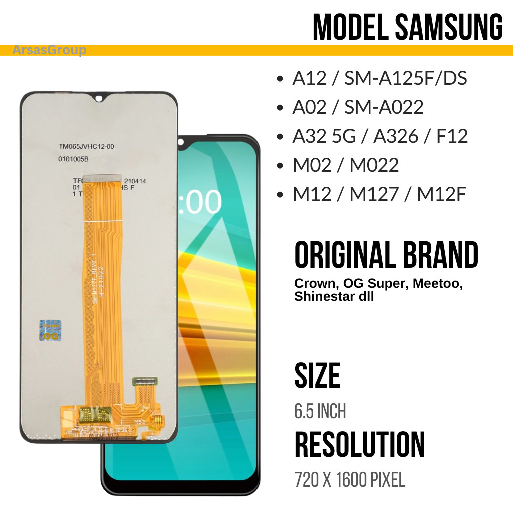 LCD TS Samsung Galaxy A12 / A02 / M12 / M02 SM-A125 SM-A022 SM-M127 SM-M022 A022 / A125F 1 SOKET FUL