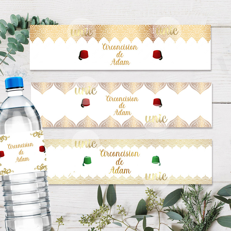

30pcs/lot Custom Mabrouk Tahara Golden Pattern Circumcision Water Bottle Labels Custom Stickers Candy Bar Wrappers Any Text