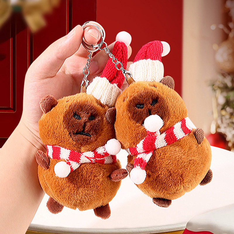 

Christmas Style Capybara Keychain Cartoon Plush Kapibala Doll Backpack Pendant Bag Hanging Key Chain Creative Xmas Gifts