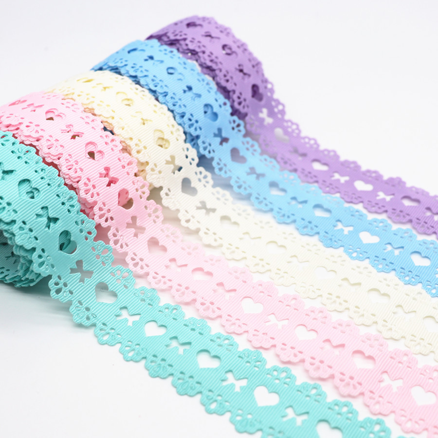 

5 Yards Hollow Lace Grosgrain Ribbon Peach Heart Ribbon 30MM For Hair Bows DIY Crafts Handmade Accessories M19052705