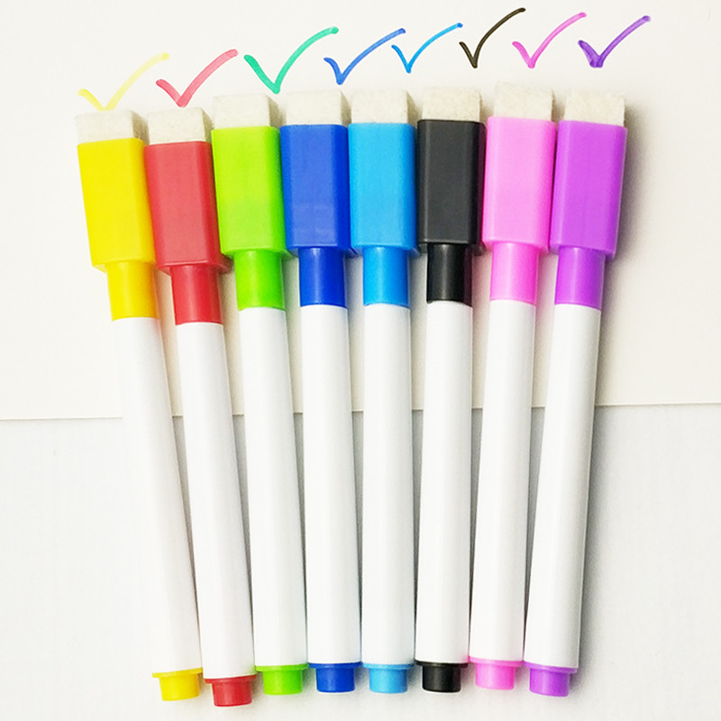 

8 Pcs/lot Colorful School Classroom Supplies Whiteboard Pens Dry White Board Marker Built In Eraser Student Children Drawing Pen