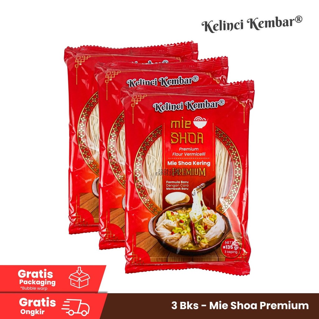 

3 Bks-Mie Shoa/Misoa Kelinci Kembar Premium 135gr Mi Halus Tipis dari Tepung Terigu - Food, Noodles