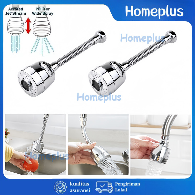 Keran Panjang Stainless Sambungan Kran Air Turbo Flexible Sambungan Kran Cuci Piring Shower 360 Dera