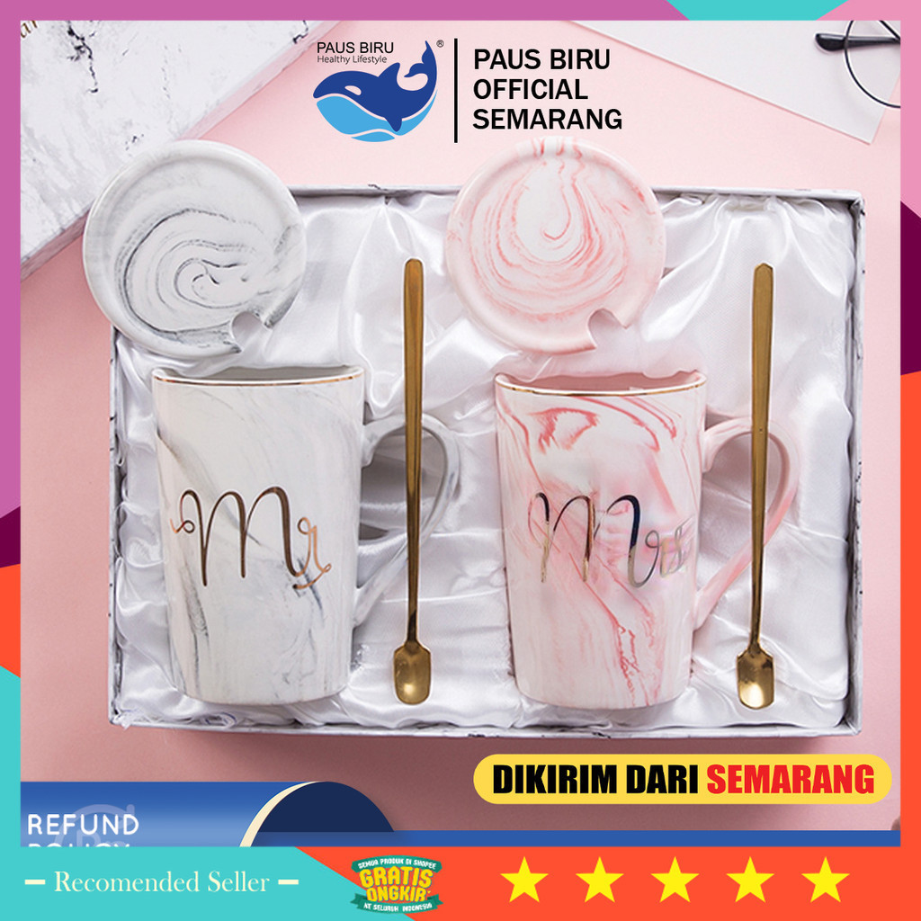 Hampers Natal Keren Unik Lucu Murah kekinian / Paus Biru - Gelas Marbel Keramik | Couple Gift Set Ge