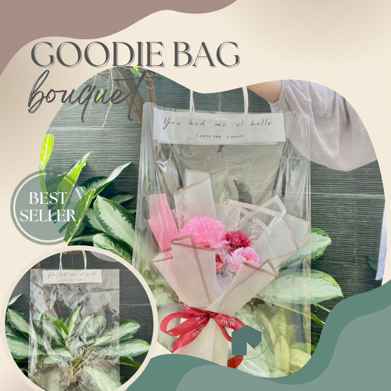 

Tas mika transparan tote bag flower bunga plastik buket bening paperbag gift plastic bouquet hampers goodie